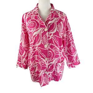 Lilly Pulitzer M Pajama Top Pink Sea Shells Dots 100% Cotton Button Up Pockets